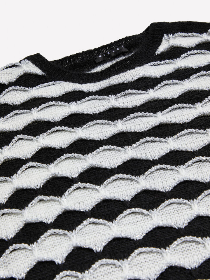 Cropped sweater with black and white lurex - girls' knitwear - Black | Sisley Young image number 2